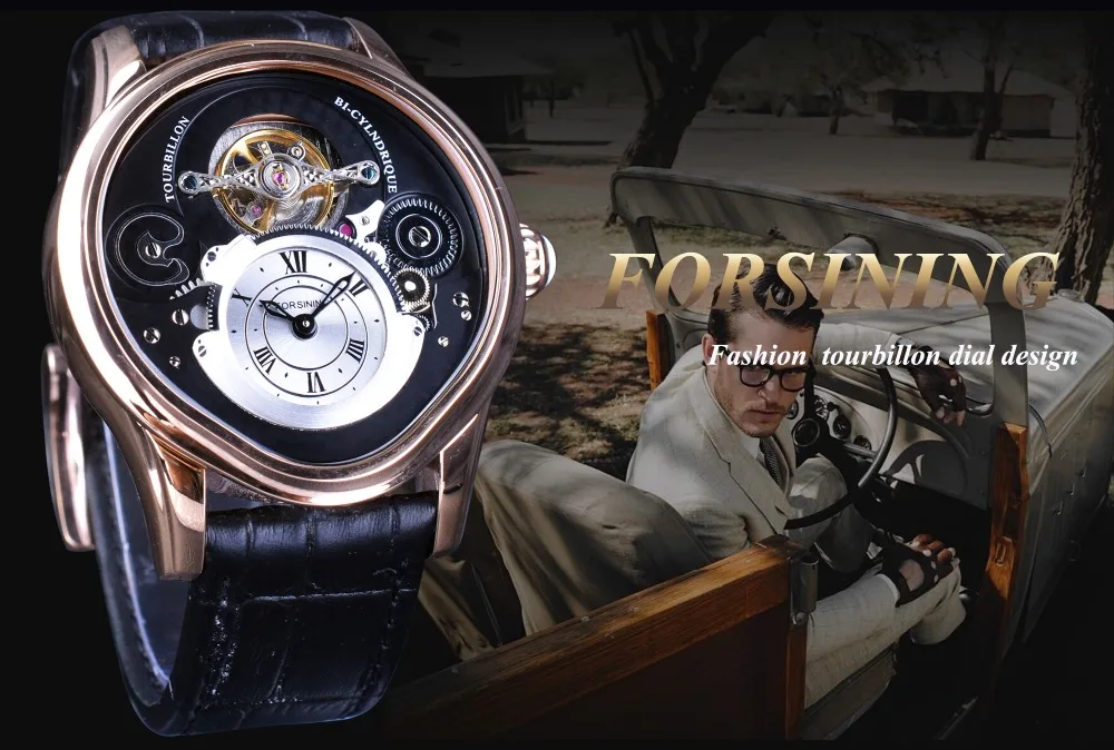 Forsining, розовое золото, турбийн дизайн, 316, полный Чехол из нержавеющей стали, натуральная кожа, ремень, Мужские автоматические часы, лучший бренд, роскошные