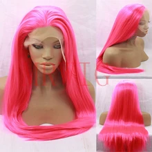 MRWIG длинный прямой синтетический парик на кружеве бесклеевой длинный прямой розовый красный часть 26 дюймов 150% косплей парик