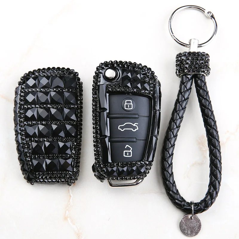 Роскошный Алмазный чехол для автомобильного ключа, блестящий чехол для ключей, держатель с брелком, аксессуары для AUDI A1 A3 Q3 S3 S5 S6 R8 TT Q7 Q5 A6 A4 - Название цвета: Черный