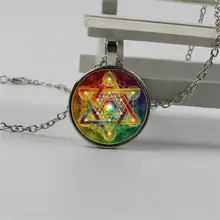  New 3 color Psychedelic Divine Geometric Crystal Necklace Convex Pendant  Chain Necklace Woman Dark Jewelry 