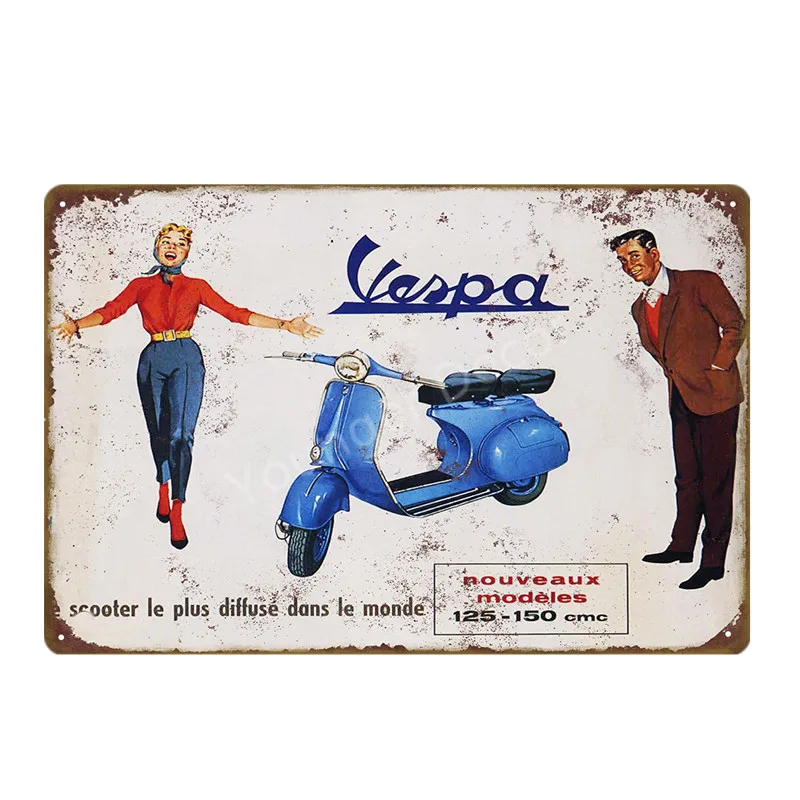 Винтажные наклейки для домашнего декора Vespa скутер мотор жестяная вывеска