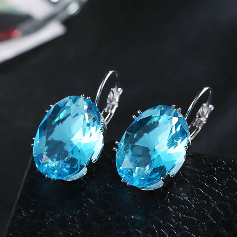 

Fashion Silver Color Square Stud Earrings White Blue Champagne Austrian Crystal Rhinestone Earring For Women Wedding Jewelry
