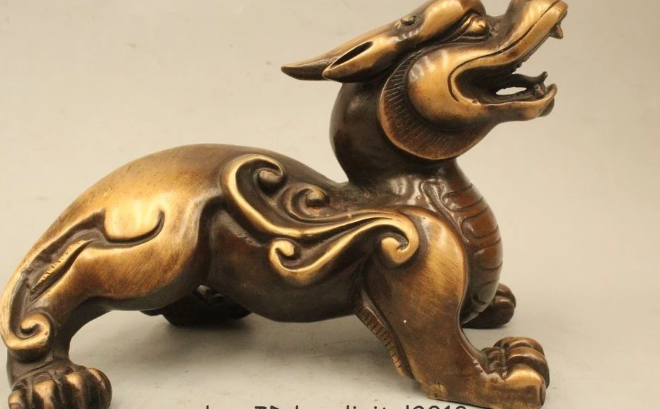 

6" Chinese Folk Feng Shui Bronze Pi Xiu Unicorn Beast Animal Statue Sculpture