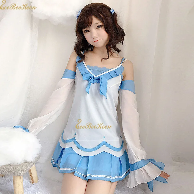 

Adult Sweet Lolita Blue Dress Girl Sling Bow Cosplay Costume Female Summer Chiffon Suit Women Chinese Hanfu Dress For Girls