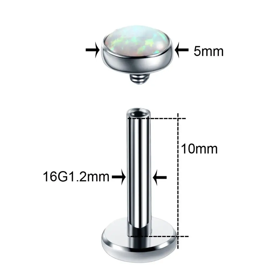 1 шт. титановый опал Лабрет Спираль пирсинг внутренняя нить ушной хрящ Tragus кристалл драгоценный камень губы Monore кольца шпильки сексуальные ювелирные изделия 16 г - Окраска металла: 1.2x10x5mm v OP17