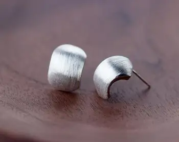 

100% Real. 925 Sterling Silver jewelry matte Half Round Stud Earrings 10.5mm*14mm for Girls' Women's GTLE1345