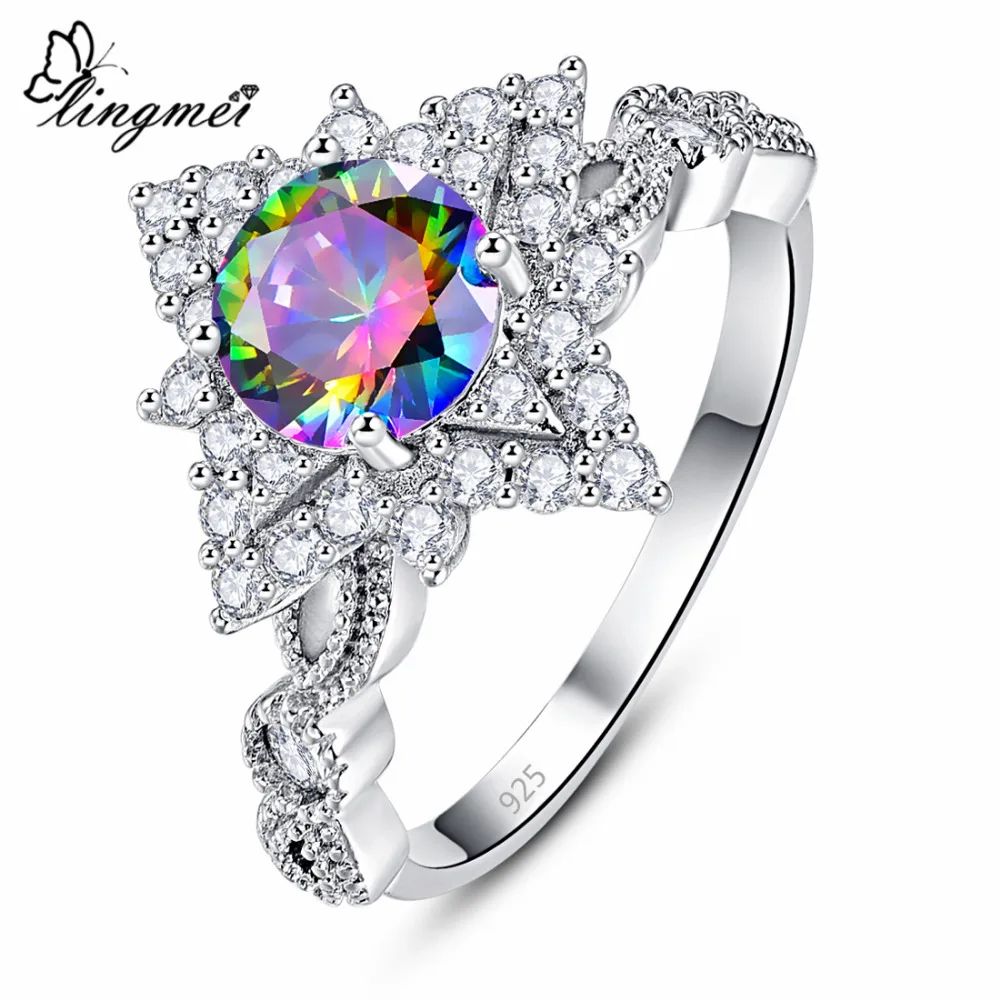 Lingmei Dropshipping Engagement Cluster Jewelry Multi &amp Pink White Cubic Zirconia Silver ColorSterlingRing Size 6 7 8 9 | Украшения и