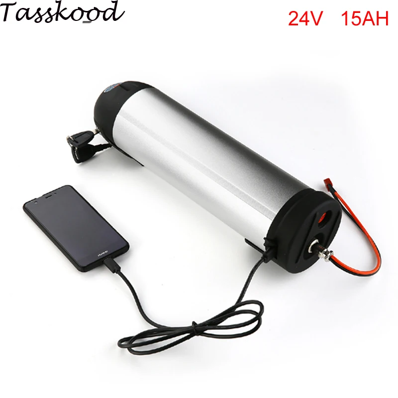 

Rechargeable Kettle Li-ion Battery 24V 15Ah Electric Bicycle Bottle Battery with 15A BMS 29.4V eBike charger+USB port