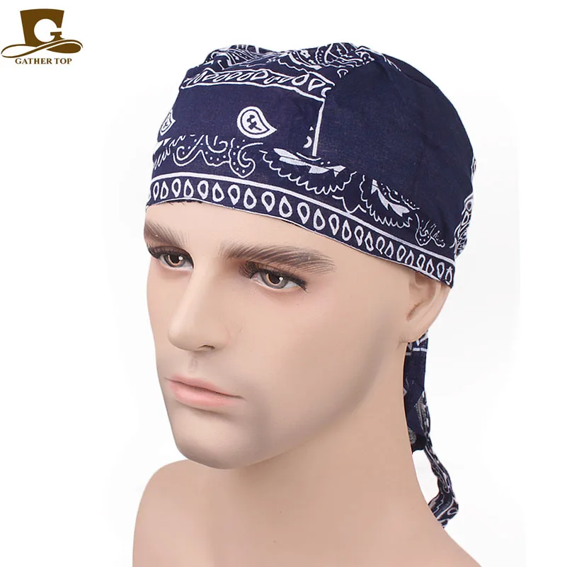Cool Unisex cotton Skull Caps Paisley Bandanna Biker cycling Hat durag do rag hair band