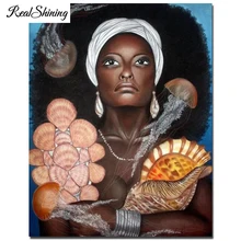 Картина с бриллиантами на заказ, мозаика из страз "морские раковины, африканские женщины", полная картина с алмазной вышивкой из страз FS6436