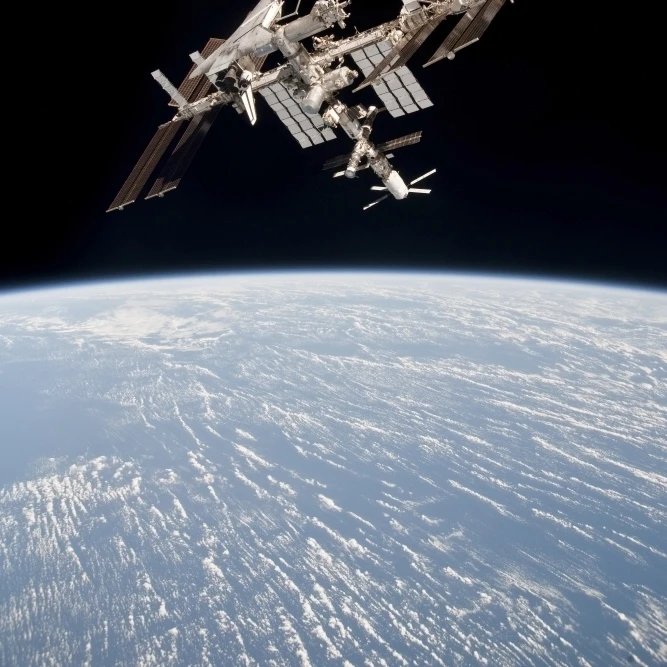 The International Space Station in orbit above Earth Poster Print (11 x 17)