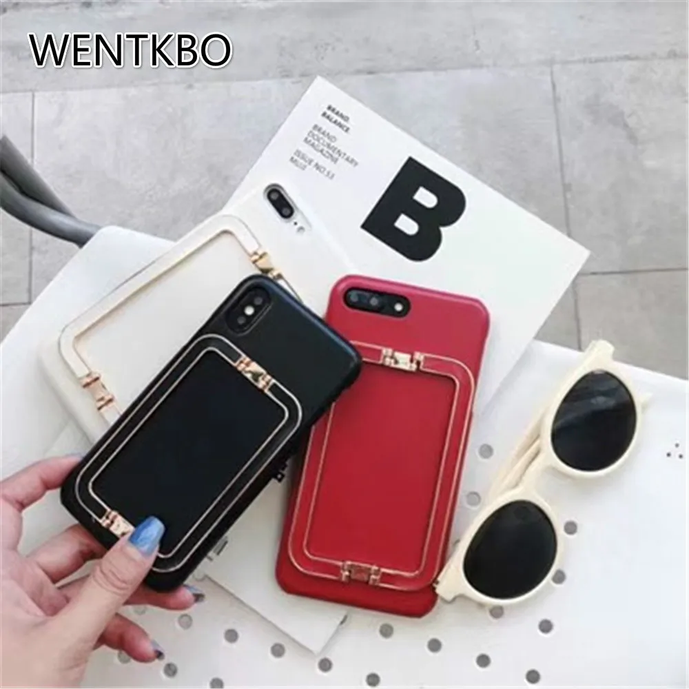 

For iPhone 8 Case Korea Fashion Leather Wristband Strap Phone Case For iPhone 6 6s 7 Plus X XR XS MAX Solid Color Covers Handbag