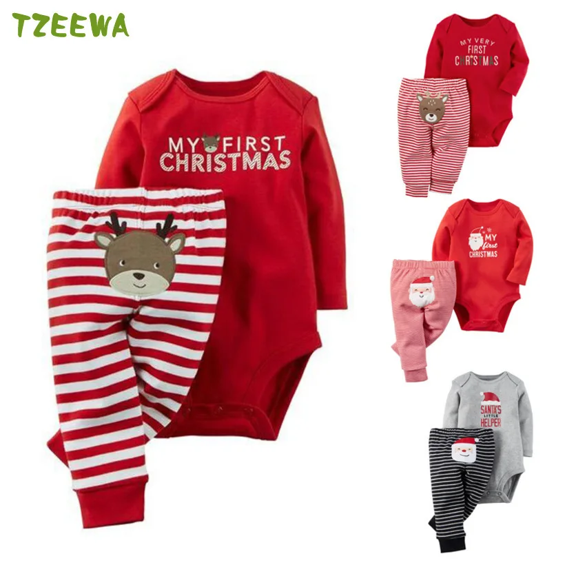 Baby Girls Clothes Sets Christmas Baby Set 2pcs Bodysuit+pans Newborn Clothes Santa Roupa Infantil Newborn Baby Clothing Sets