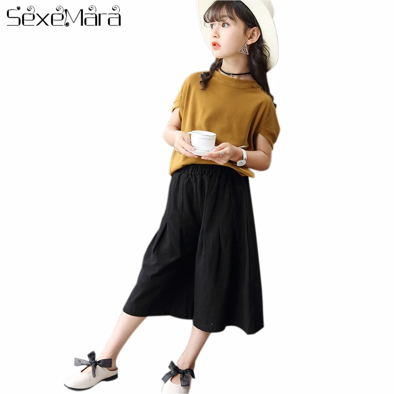 

2pc/Set Baby Girl Child Suit Fashion Summer New Kids Pure Color T-shirt Short Sleeve + Wide Leg Pants High Quality Baby Girl Set