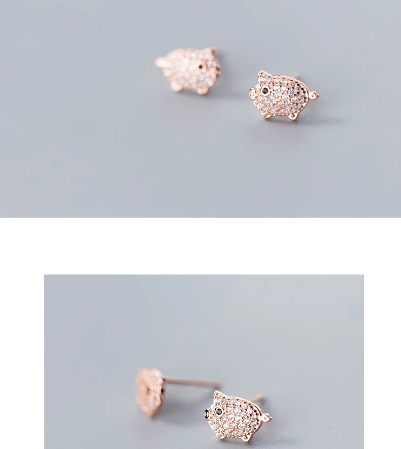 MloveAcc 925 пробы реальные серебряные серьги крошечные розовое золото цвет свинья животных Ясно CZ серьги гвоздики для женщин ювелирны