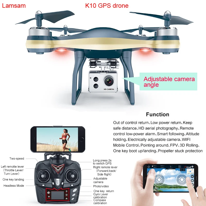 Квадрокоптер Lamsam K10 GPS Wi Fi FPV с регулируемой камерой 1080P /720p время полета 25
