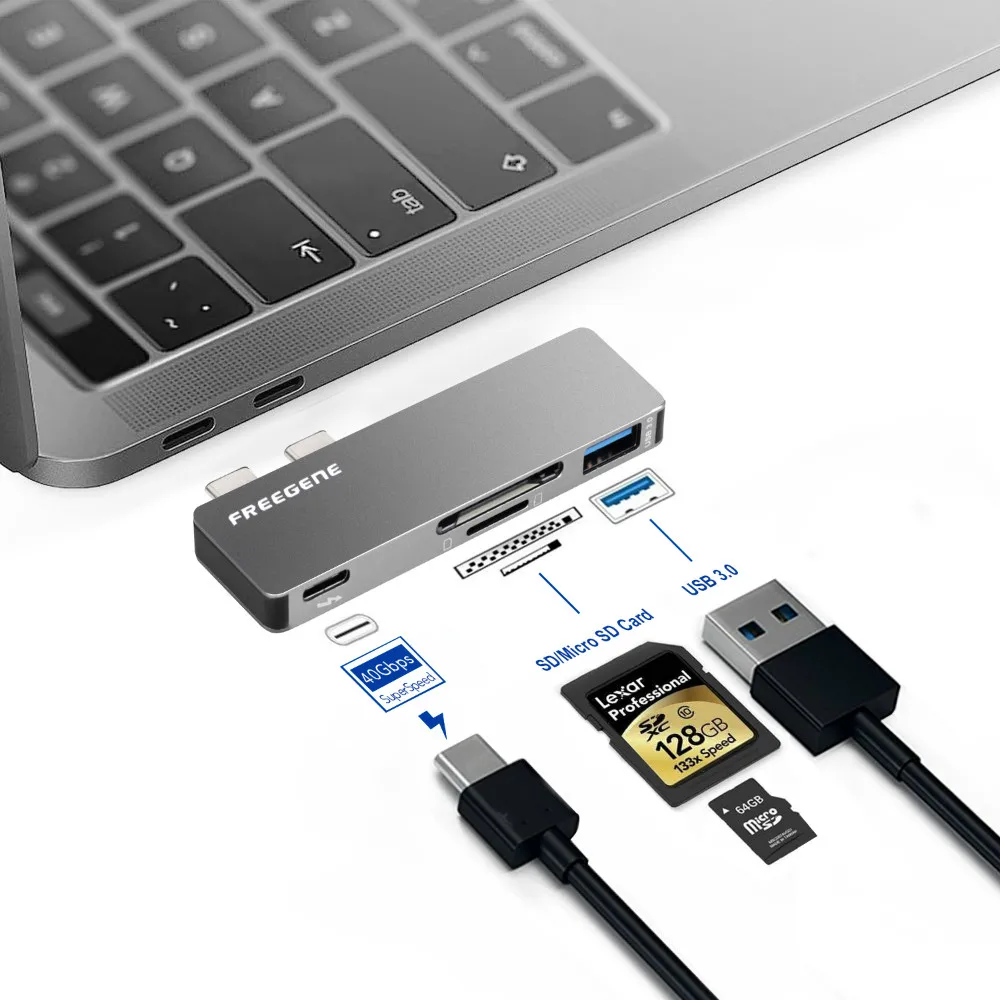 Алюминиевый USB C концентратор с TF/SD кард-ридером 2 USB 3,0 порт type C разветвитель адаптер для Macbook Pro 13 15 USB-C питания