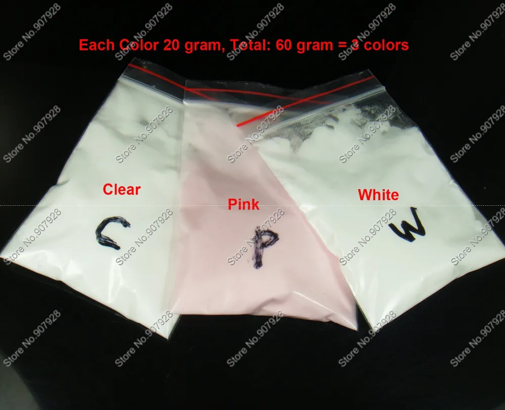 60 грамм(= 3 смешанных цвета) набор пигментов акриловых грязных порошков-белый прозрачный розовый для DIY акриловые Типсы для маникюра