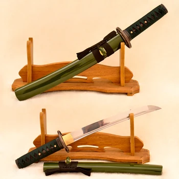 

Samurai Japanese Handmade Green Bamboo Tanto Sword 1060 High Carbon Steel Full Tang Blade Very Sharp Real Rayskin Wrapped Handle