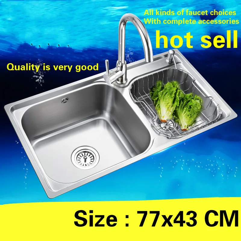 

Free shipping Fashion kitchen sink 304 stainless steel normal double groove hot sell 77x43 CM