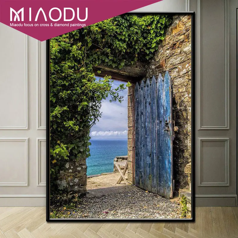 

Miaodu Diy Diamond Painting Cross Stitch Door Of The Ocean View Villa Diamond Mosaic Needlework Crafts Full Diamond Embroidery