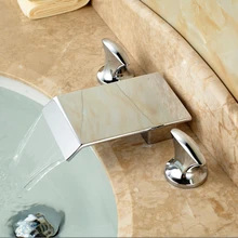 Chrome Brass Waterfall Basin Sink Faucet Dual Handles 3pcs Bathroom Bathtub Mixer Taps Deck Mount 3
