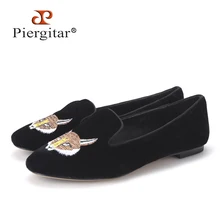 Новая Модная Дамская Бархатная Обувь Женские Туфли без Шнурков С Вышитым Изображением Лисы Женская Вечерняя И Свадебная Обувь На Плоской Подошве Размеры 5–11