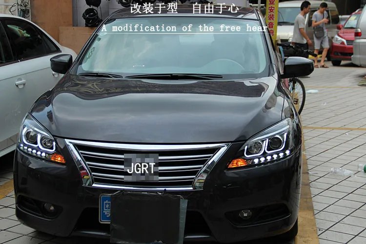 2 шт. светодиодный фары для Nissan Sylphy 2012- Автомобильный светодиодный фонарь с двойными ксеноновыми линзами автомобильные аксессуары дневные ходовые огни