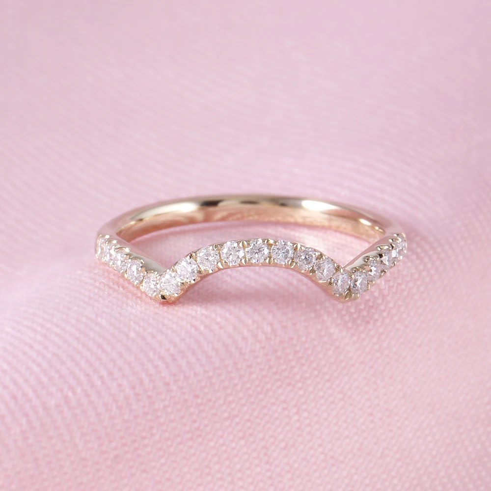 14K Yellow Gold FG Color Hearts and Arrows Cut Round Moissanite Half Eternity Wedding Band for Women Gift | Украшения и