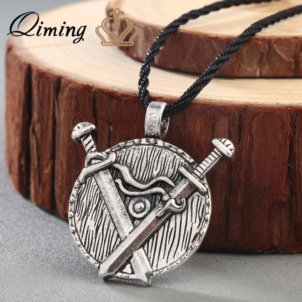 

QIMING Vintage Man Necklace Women Valknut slavic Viking Antique Silver Sword Pendant Necklace Medieval Jewelry Collier