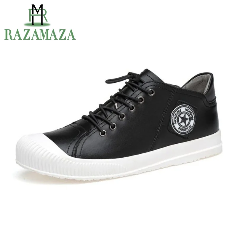 

RAZAMAZA Concise Men Casual Shoes Round Toe Elastic Band Patchwork Flats Shoes Daily Leisure Shoes Hombre Footwear Size 37-44