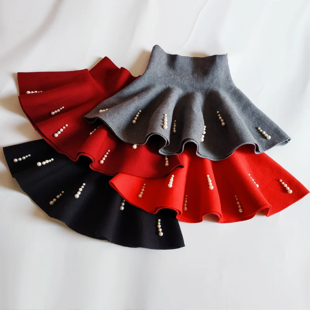 

Girls Umbrella Skirt Children Kintted A-line Skirt for Kids Girls Pearl Ruffles Suspender Skirt Toddler Girl Winter Clothes
