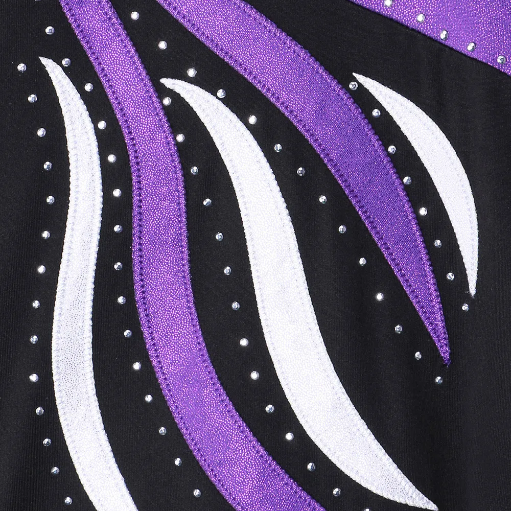 Kids Teens Gymnastics Leotard for Girls Long Sleeve Shiny Rhinestone Gymnastics Costume Jumpsuit