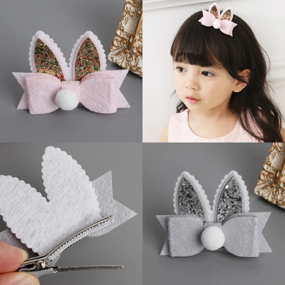 1 Piece, Easter Bunny Ear Hair Clip, Bunny Ear Felt hair bow Clips for