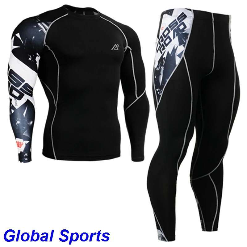 

2017 mens tracksuits running base layer suits sets for jogging long sleeve shirts+full length pants size s-4xl