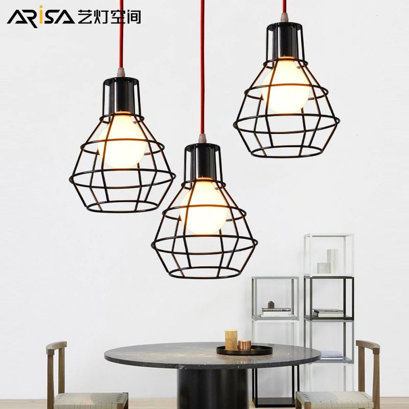 

Novelty LED Nordic Cafe Hanging lights living room Fixtures restaurant bar Retro Lighting Modern iron dining room Pendant Lights