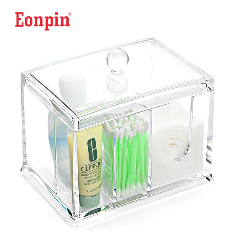 Eonpin Storage Boxes Acrylic Cotton Pad Organizer Q tip Storage Box