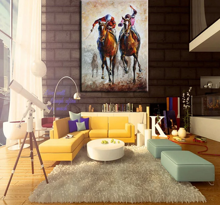 الفنان مرسومة باليد تشغيل المنافسة المهنية سباق الخيل النفط اللوحة ل نادي الرياضة النفط اللوحة الجدار الديكور خاص