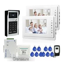 ENVÍO de la Nueva 7 “Pantalla a Color de Videoportero Intercom Kit 2 Monitor + Teclado de Acceso RFID Contraseña Timbre Cámara + Remote