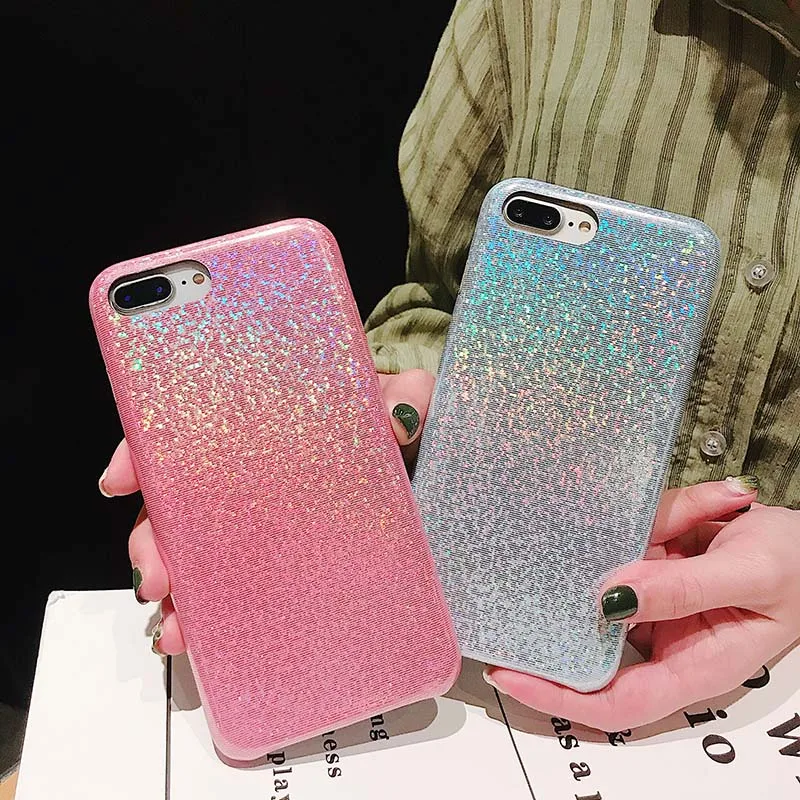 

Shiny Glitter Laser Phone Case For iPhone X XR XS Max Colorful Half Wrapped Silicone Cases For iPhone 6 6S 7 8 Plus