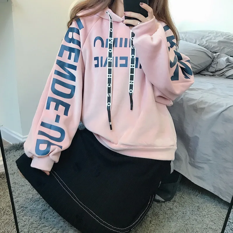 Женские кофты японский Harajuku Ulzzang студенческий стиль Письмо Свободные шнурок