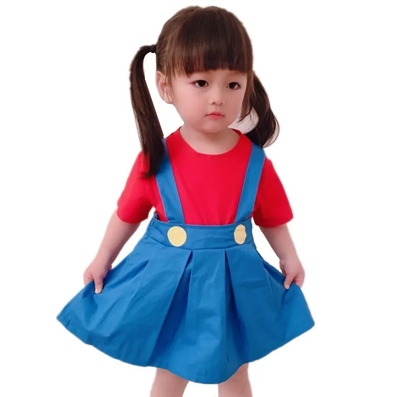 

Twins Baby Girl Fake 2 Pieces Causal Dress Set Kids Cotton Dresses Boy Tshirt Pant Sets Game Super Mario Clothes 2-10Y Tracksuit
