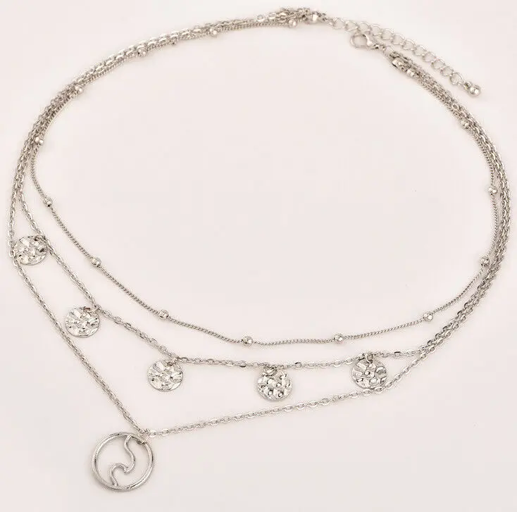 Новый стиль популярный Boho женский многослойный круглая подвеска серебряная цепочка ожерелье ювелирные изделия подарок украшения юбилей