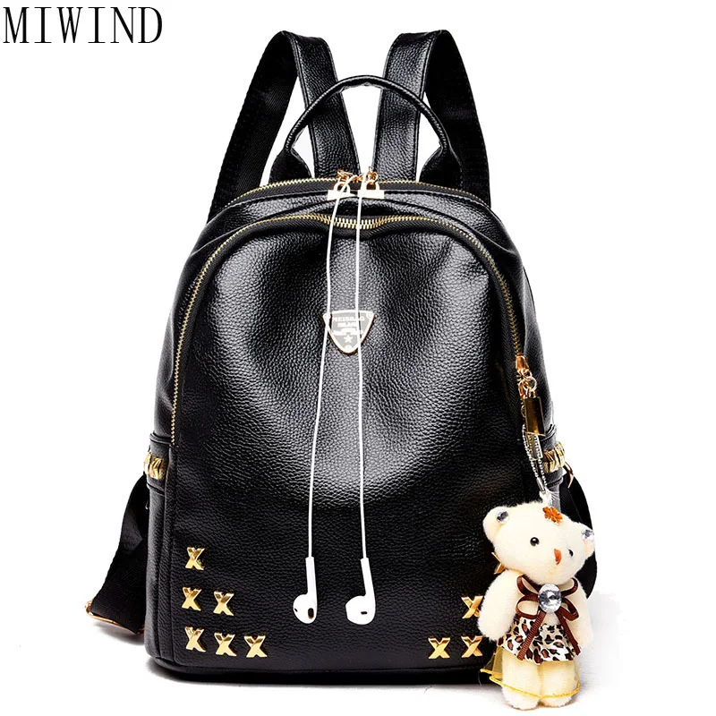 MIWIND Women PU Leather Korean Style Fashion Rucksacks School Backpack For Girls Mochila Brand Designer Bags