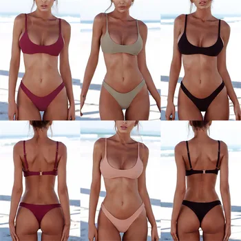 Sexy Thong Bikini 2019 plus size Swimwear Women Brazilian Bikini Set Push Up Swimsuit Solid Beachwear Bathing Suit Biquini XXL