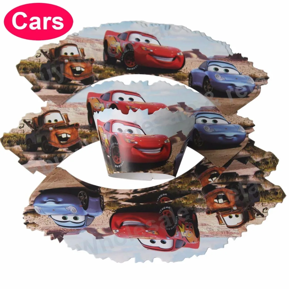 

New arrival 12 wrapper+12 topper+12 Picker Disney Cars Design Cartoon Paper Cupcake Topper for Birthday Wedding Party Supplies
