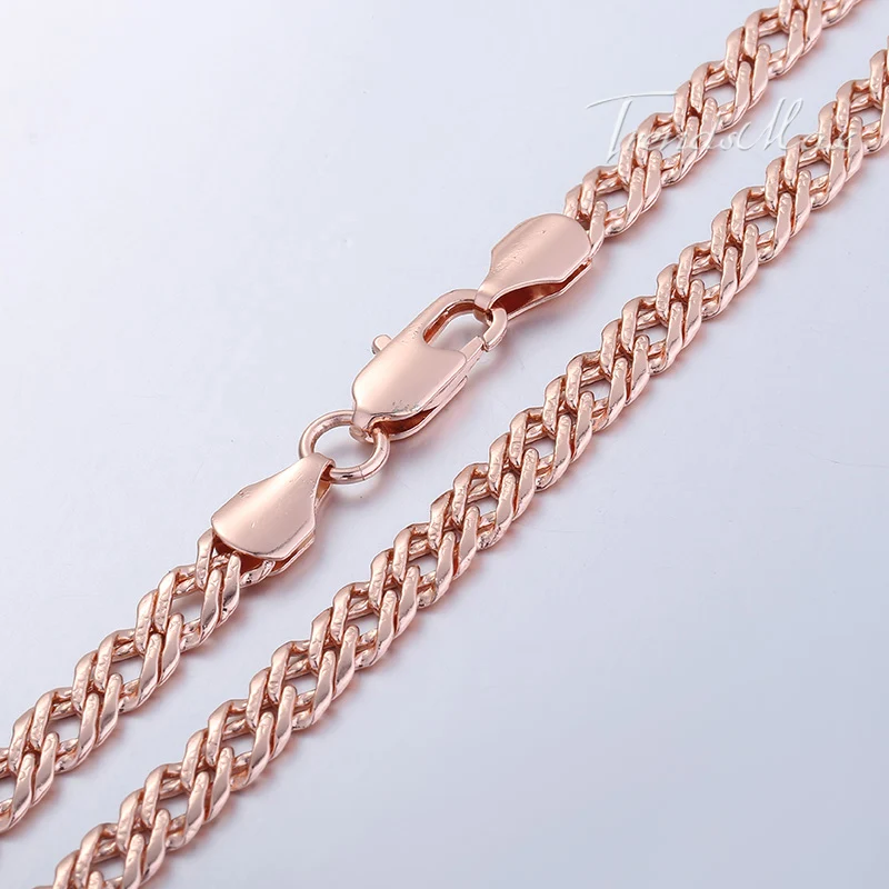 

6.5mm Mens Womens Chain Necklace 585 Rose Gold Filled Wide Curb Cuban Rombo GF Jewelry GN107