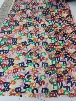 

Colorful letters sequins embroidered African lace Nigeria lace fabric French net suitable for ladies wedding dresses
