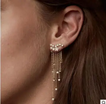 

Women 2019 Gold Silver Color Crystal Long Tassel Earrings Fashion Star Streamlined Female Bridal Wedding Jewelry Pendant Femme