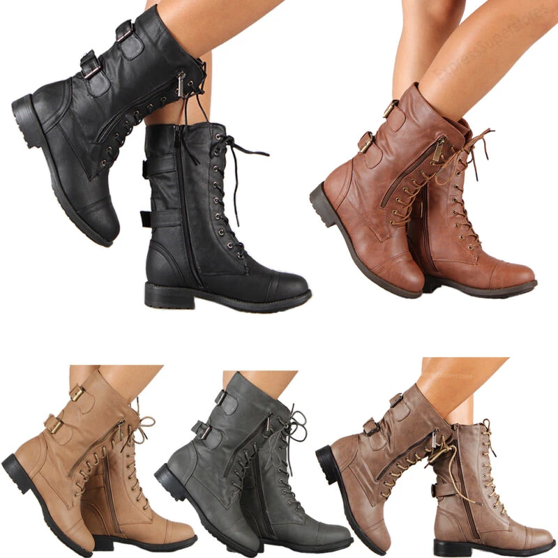 Women's Stylish Cute Zipper Laced Round Toe Combat Military Boots Shoes All Size Women's Stylish Cute Zipper Laced Round Toe Combat Military Boots Shoes All Size